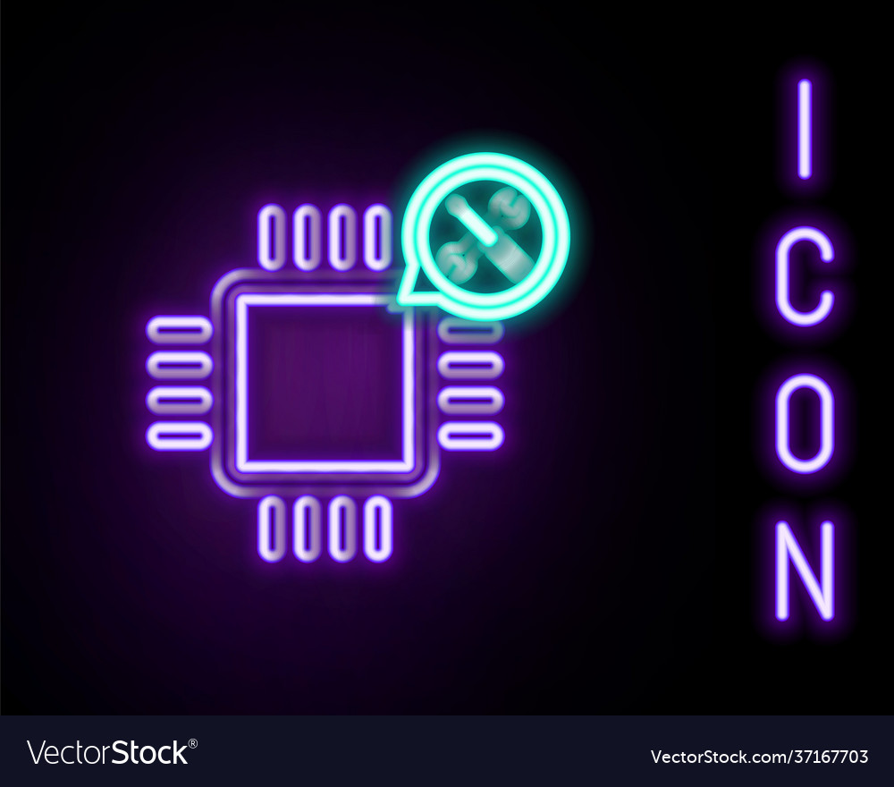 Glowing neon line processor with screwdriver vector image Glowing neon line processor with screwdriver