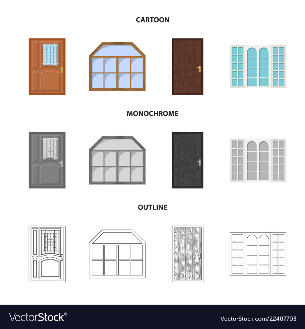 Isolated object of door and front icon collection