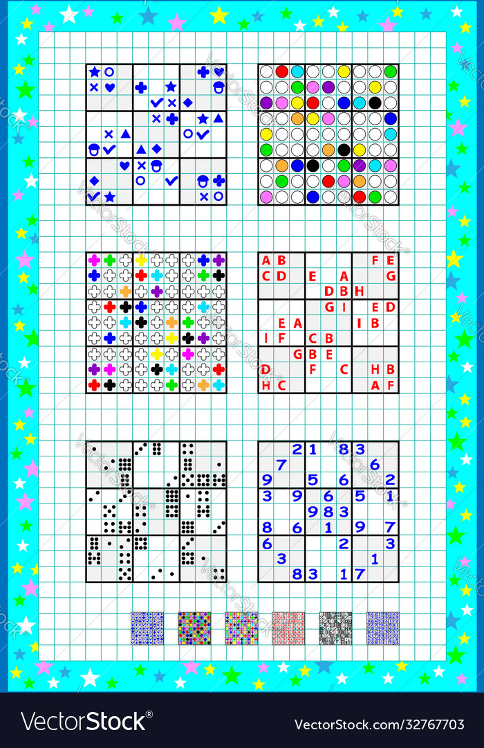Logic sudoku Spiel verschiedene Level Puzzles setzen vector image Logic sudoku Spiel verschiedene Level Puzzles setzen