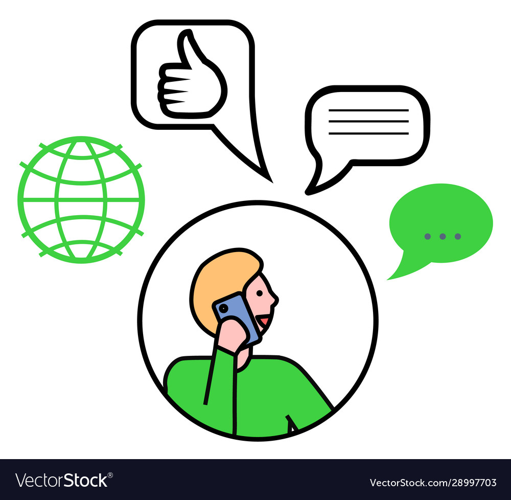 Man with phone message and globe symbol