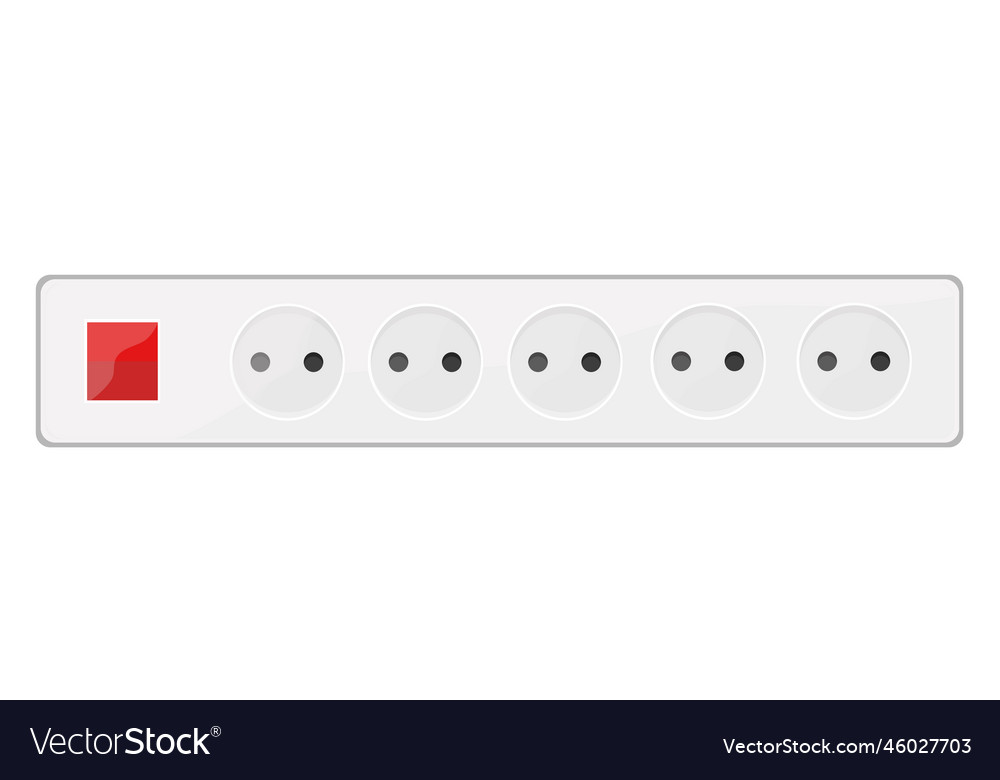 Multi-socket socket with switch red on white vector image Multi-socket socket with switch red on white