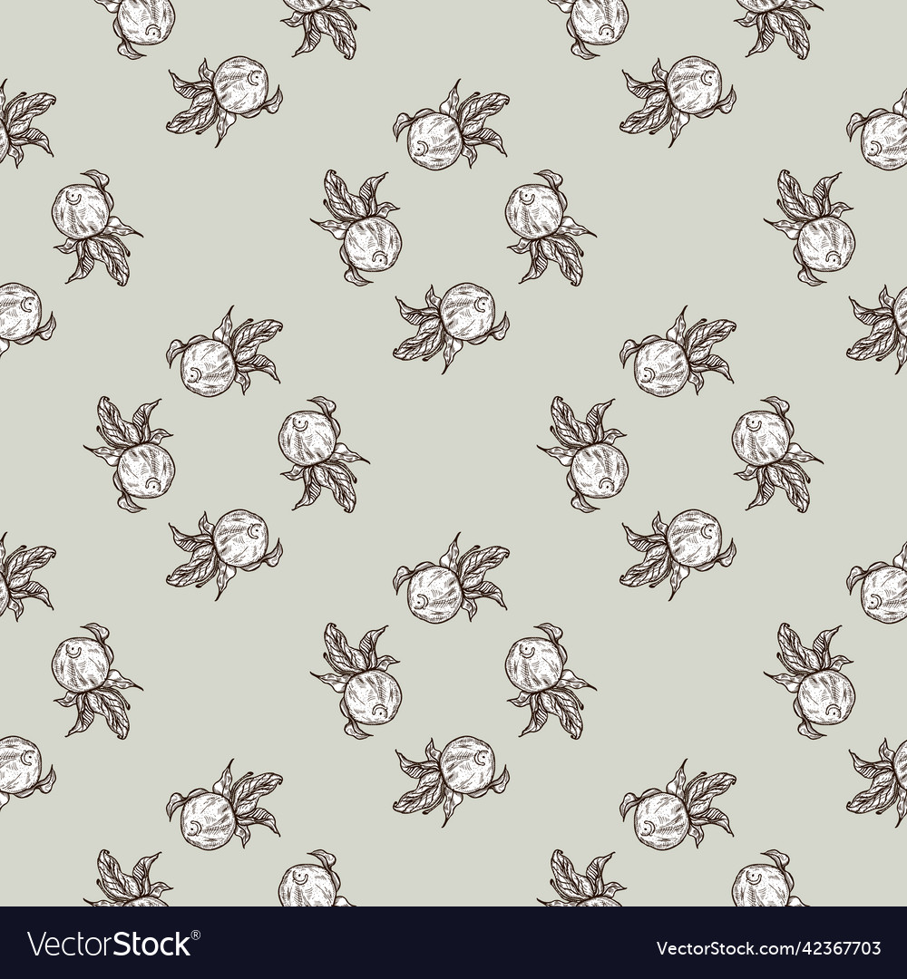 Seamless pattern engraved lemon on twig