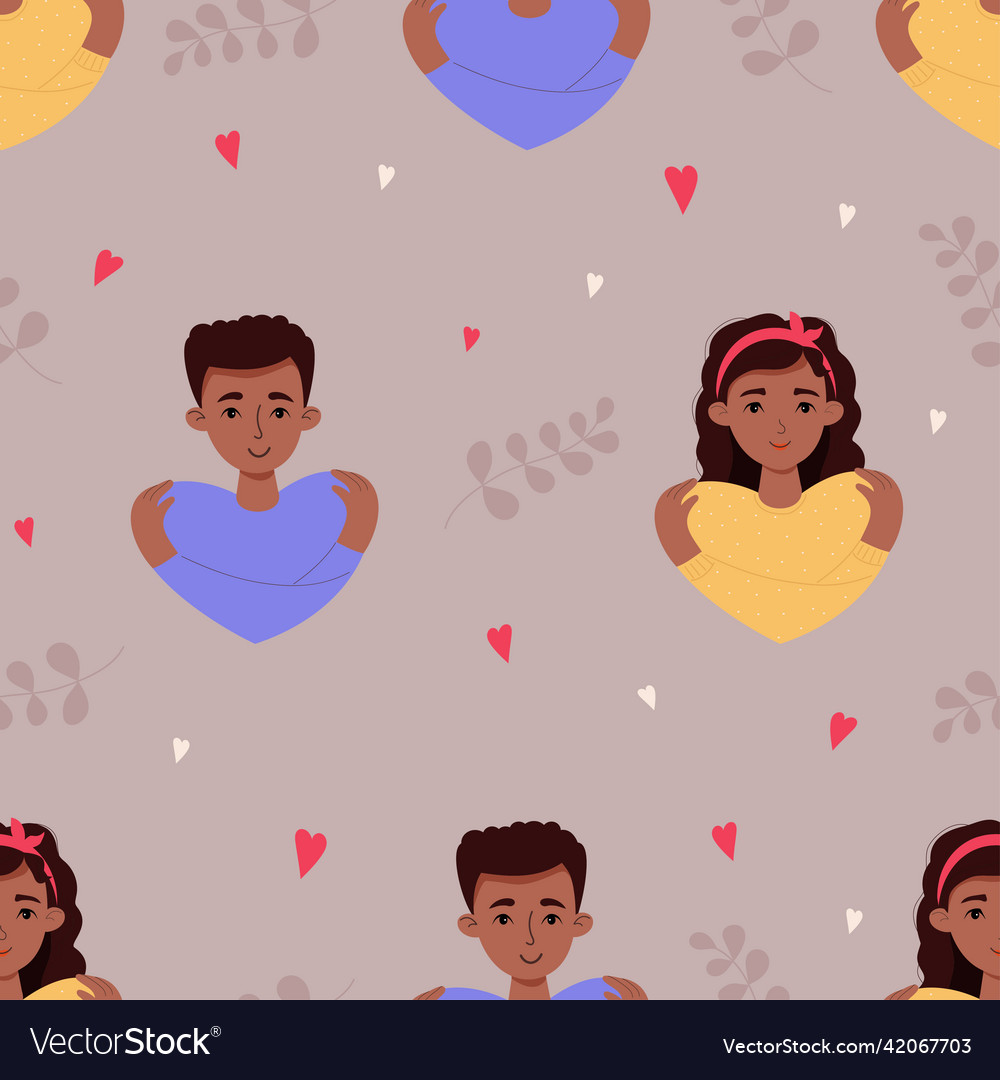 Seamless pattern with ethnic people dark-skinned