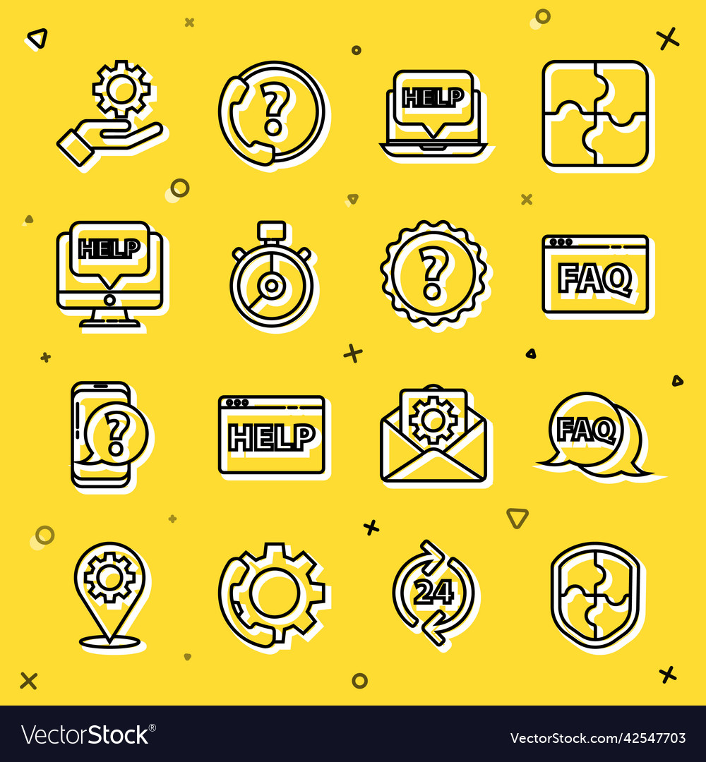 Set line shield speech bubble with faq browser Vector Image Set line shield speech bubble with faq browser