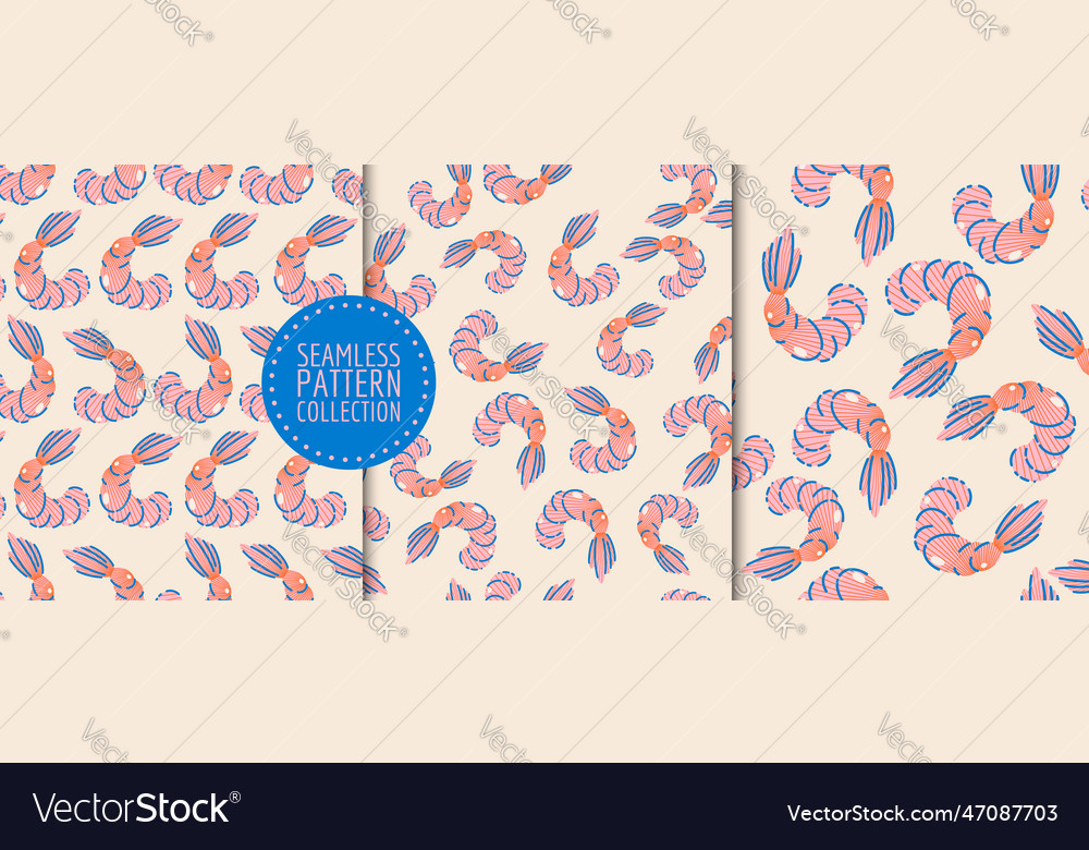 Set with seamless patterns backgrounds shrimps vector image Set with seamless patterns backgrounds shrimps
