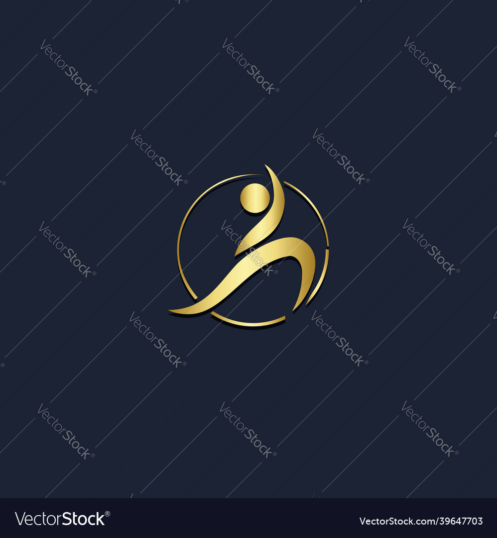 Sport active people abstract gold logo Royalty Free Vector