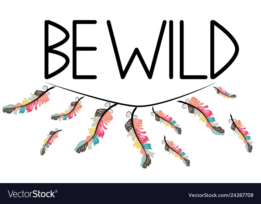 Be wild inscription with feathers in american Vector Image
