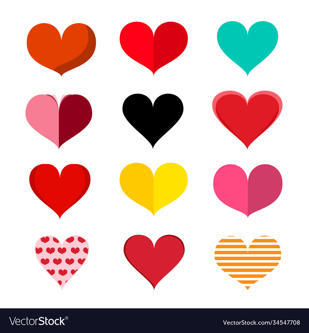 Colorful hearts set - paper cut retro heart