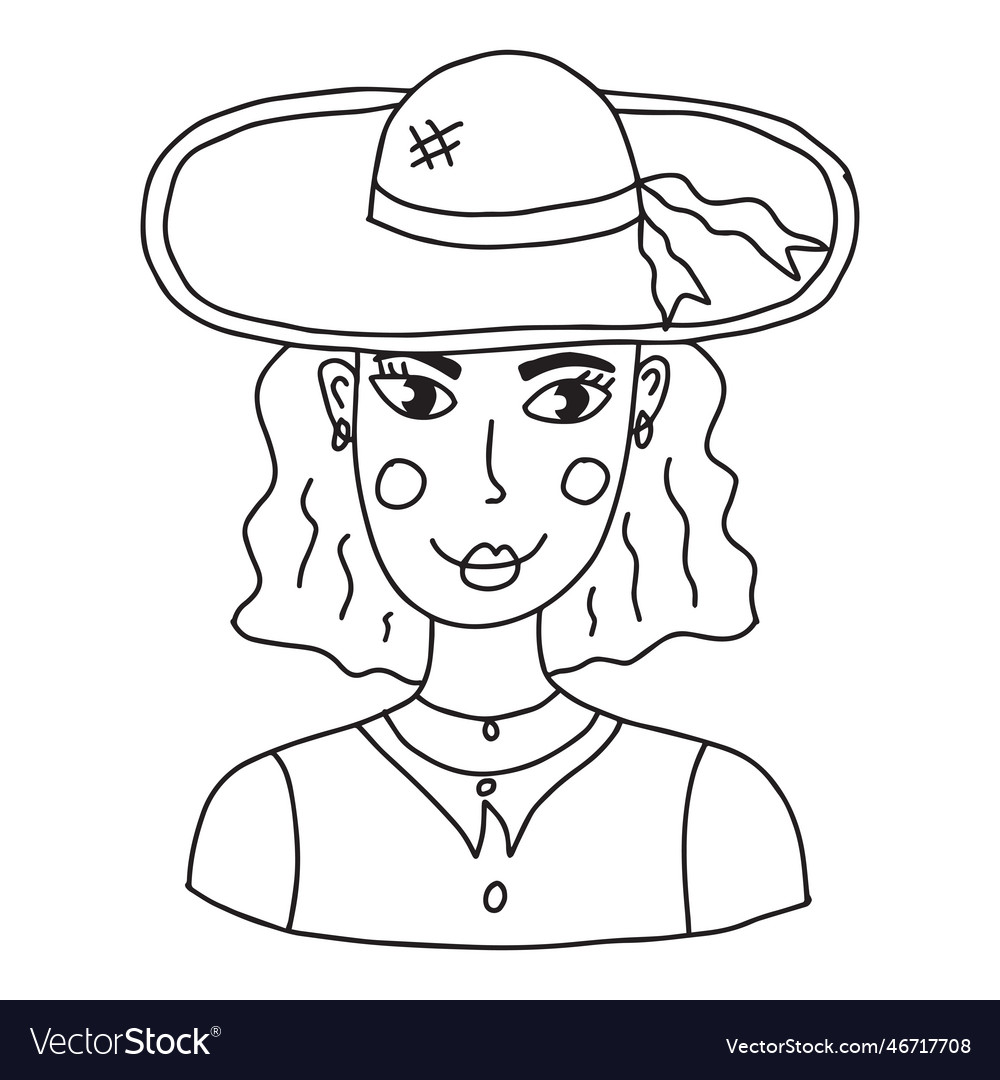 Cute cartoon abstract doodle girl in the hat