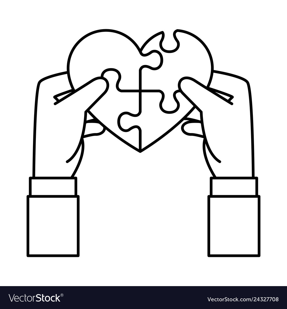 Hands lifting heart with puzzle attached solution vector image Hands lifting heart with puzzle attached solution