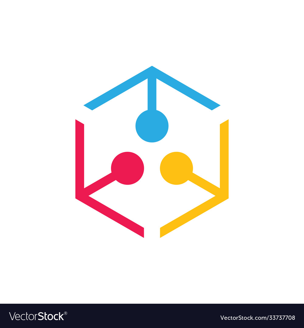 Hexagonal linked dots arrow line logo
