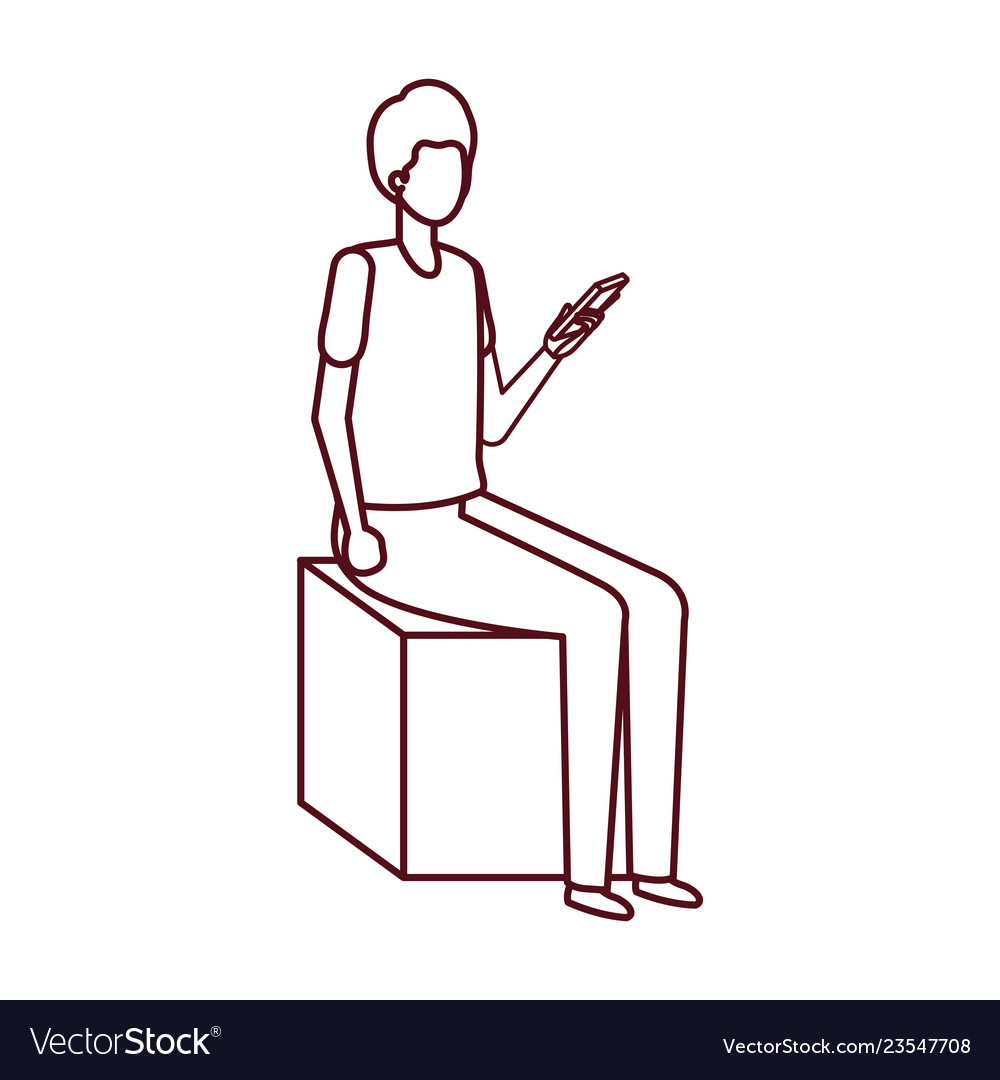 Man sitting with smartphone avatar character