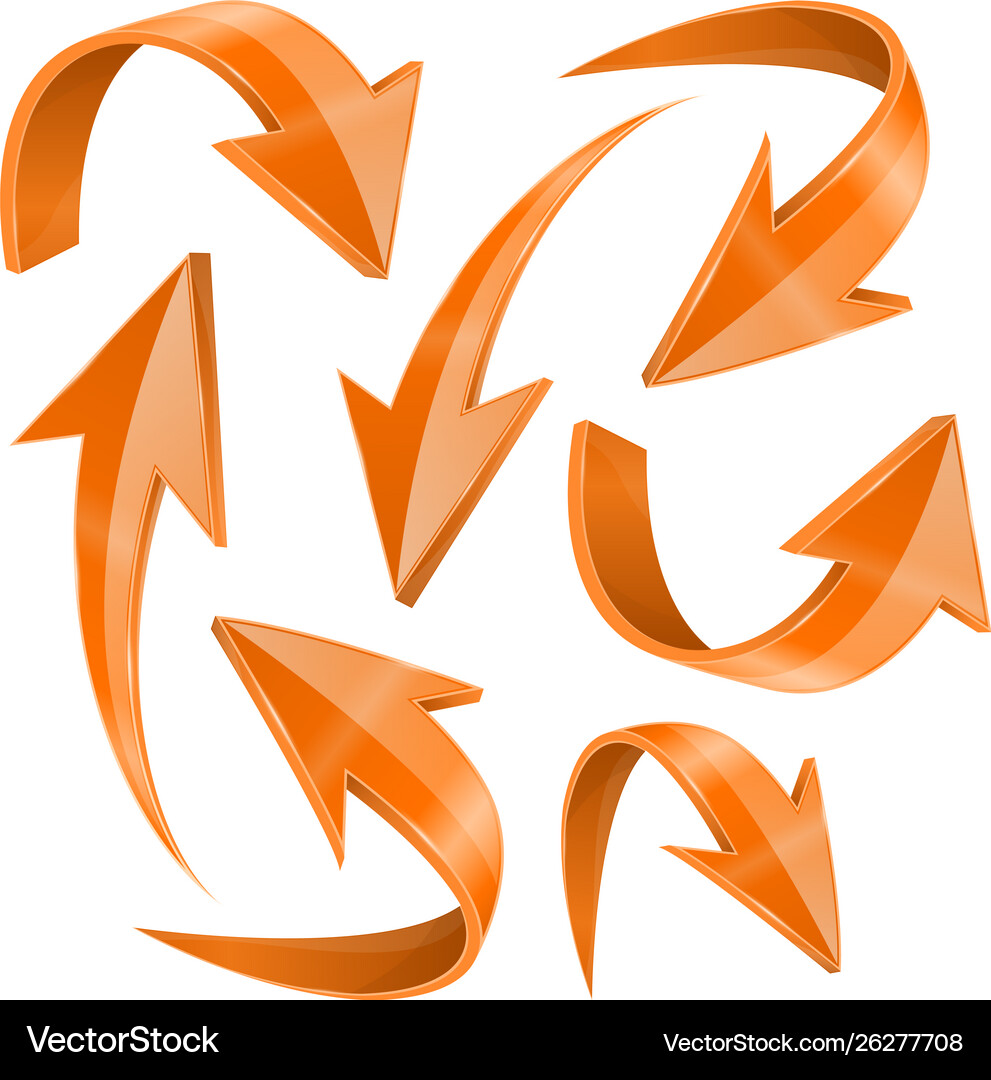 Orange arrows set curved icons collection Vector Image