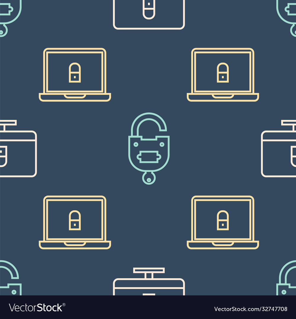 Set line lock on computer monitor laptop vector image Set line lock on computer monitor laptop