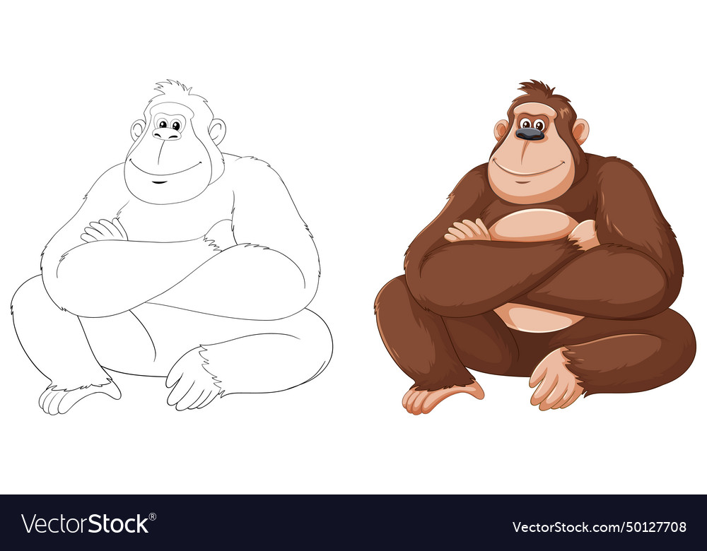 Two cartoon gorillas in color and outline Vector Image