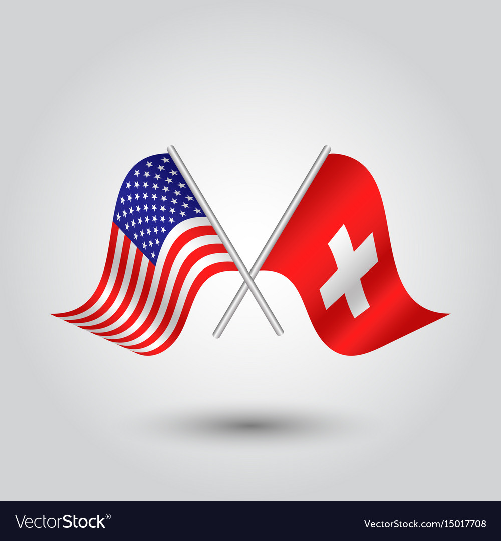 Two crossed american and swiss flags Royalty Free Vector