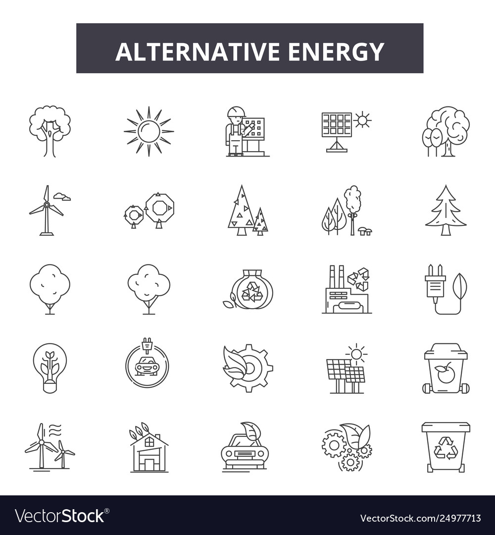 Alternative energy line icons signs set