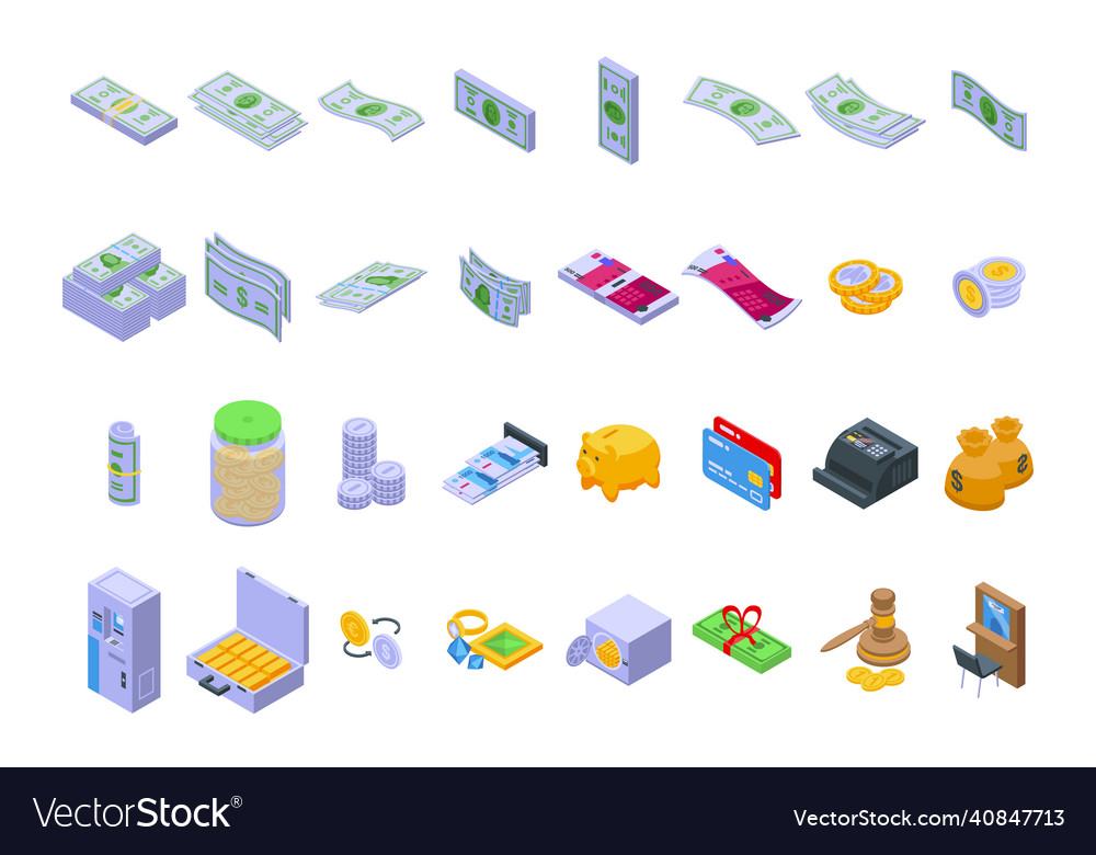 Bank Cash Icons setzen isometrisches Dollar Geld