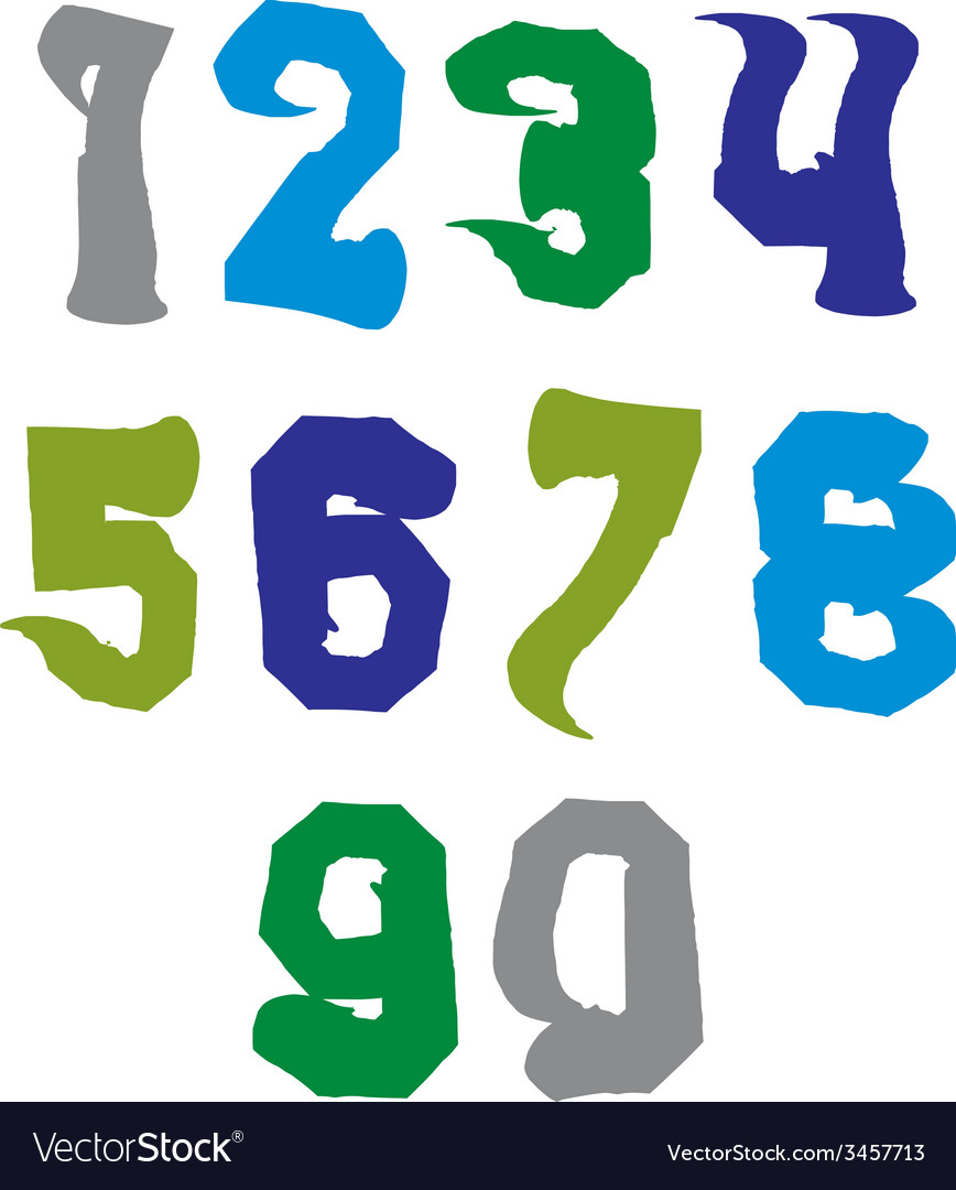 Bright hand painted daub numerals collection Vector Image