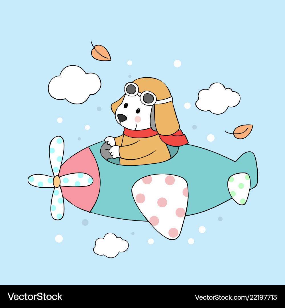 Cartoon cute dog and airplane Royalty Free Vector Image