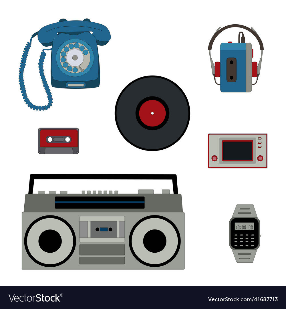 Colored retro objects from the eighties