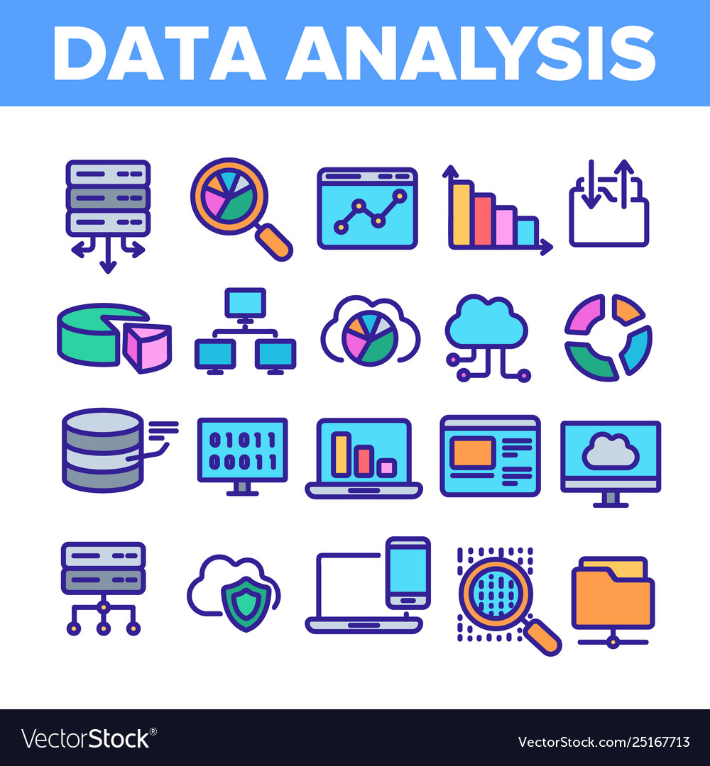 Data analysis web storage linear icons set vector image Data analysis web storage linear icons set