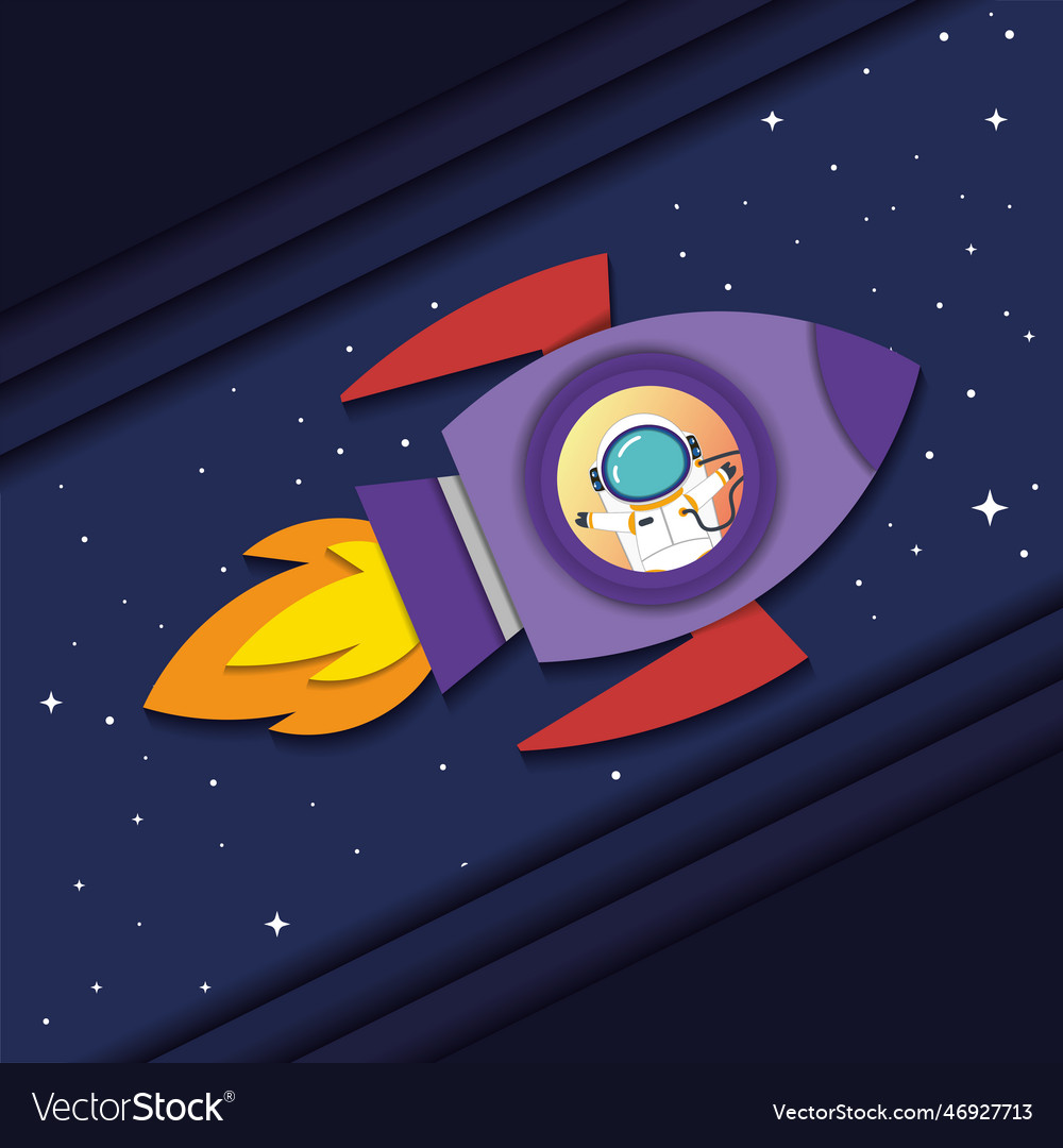 Isolated spaceship with astronaut character paper Vector Image Isolated spaceship with astronaut character paper