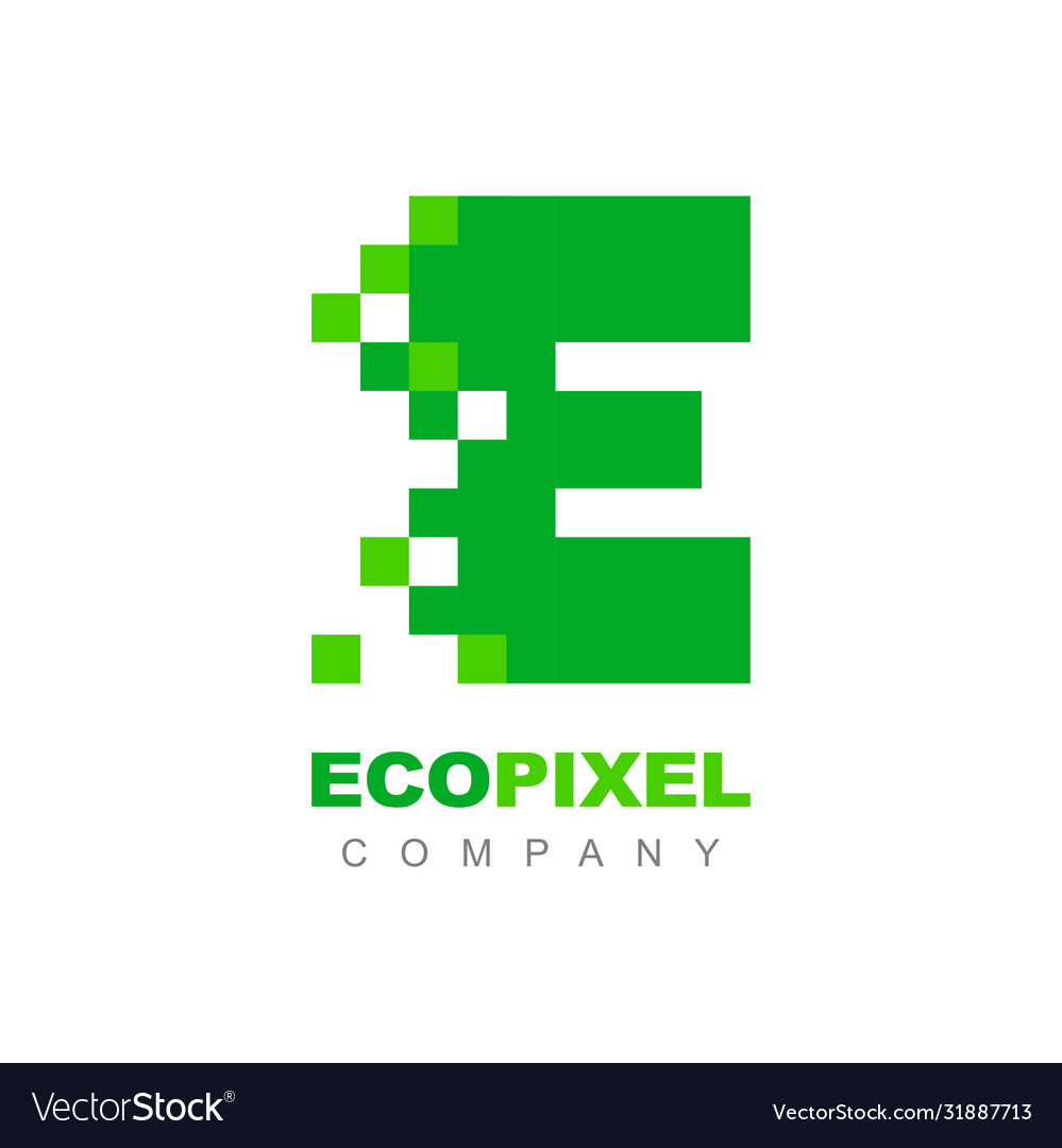 Letter e pixel eco ecology green technology logo