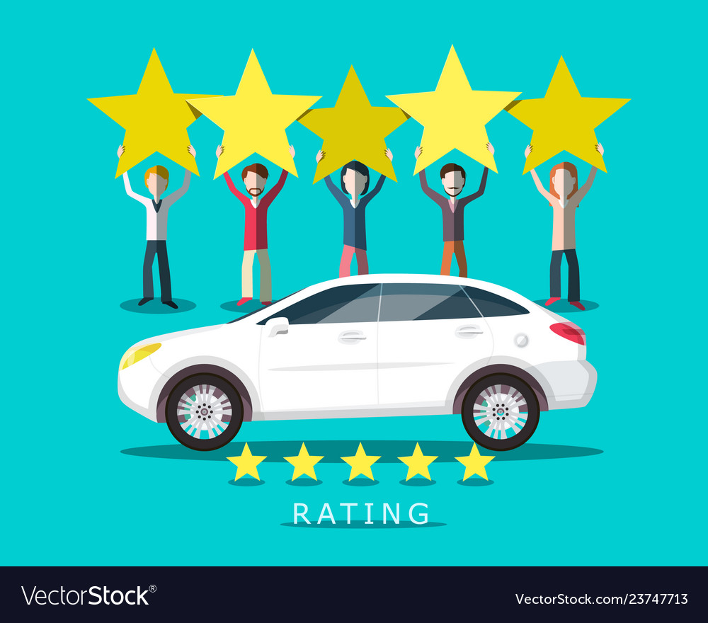 New car rating with people holding five stars