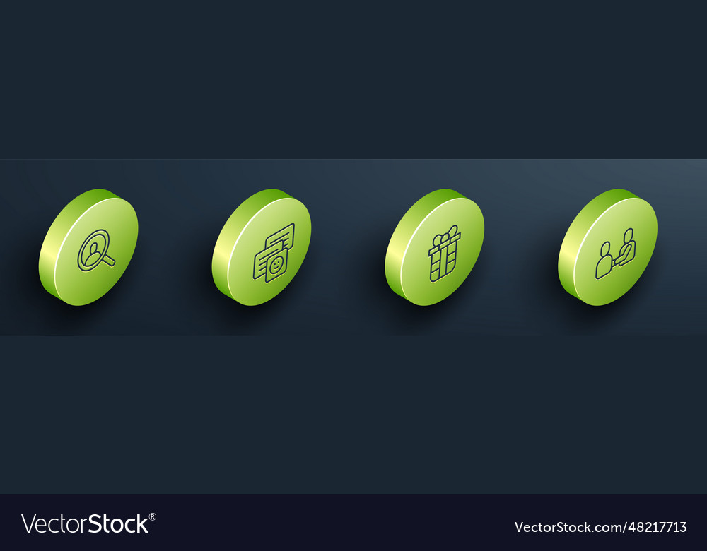 Set isometric line magnifying glass for search