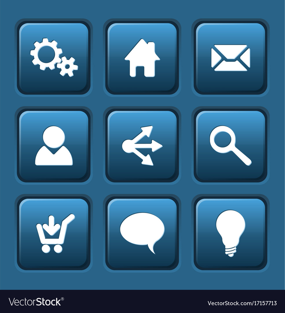 Set of blue web square buttons