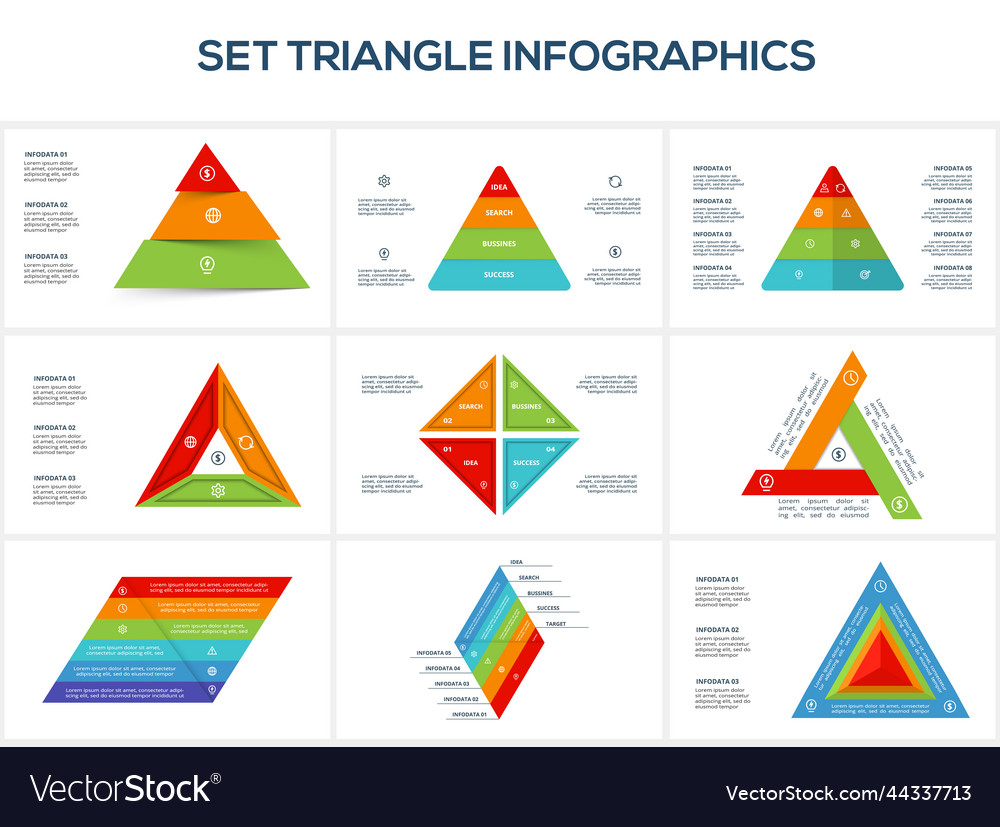 Set triangle with 3 4 6 8 elements infographic