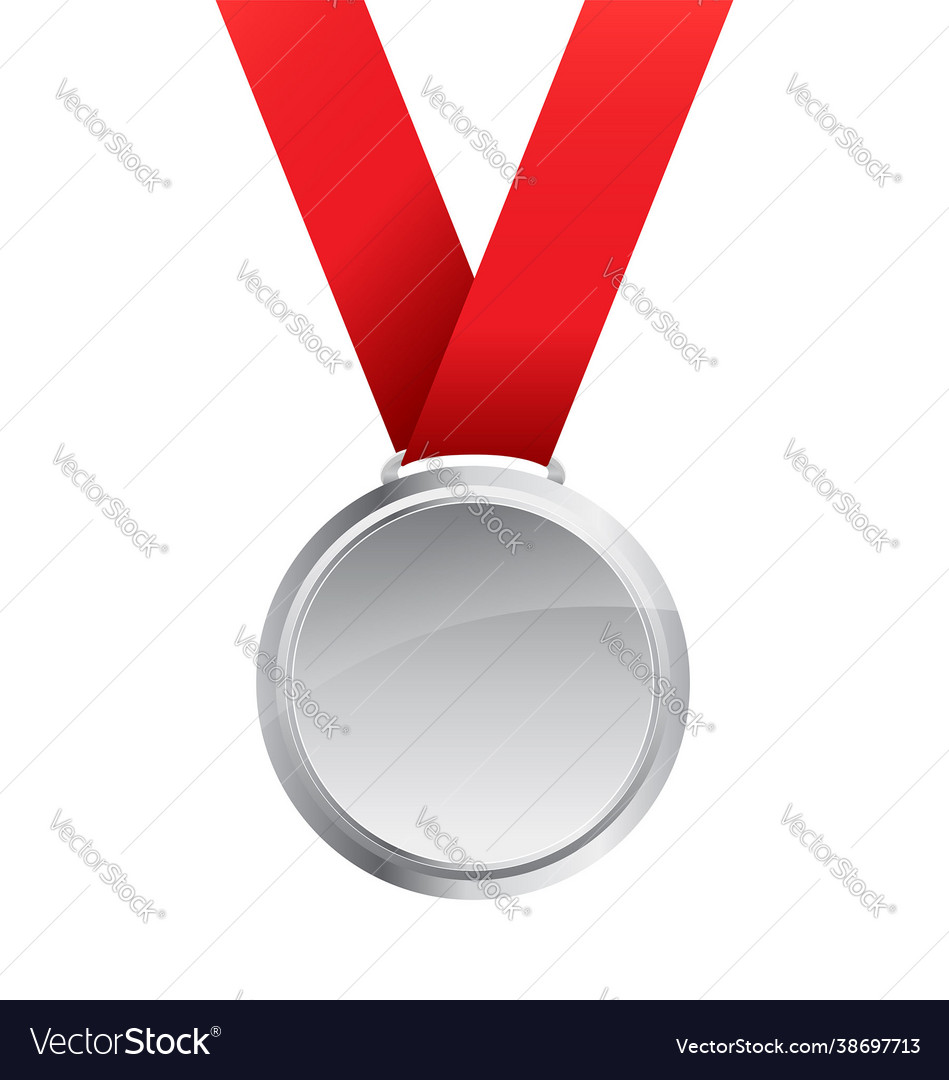 Simple elegant silver medal with ribbon Royalty Free Vector