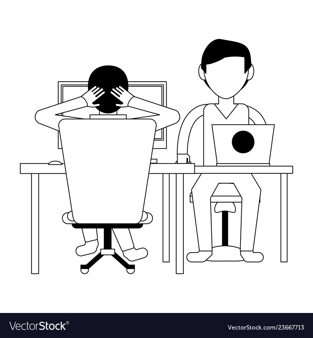 Students working with computer Royalty Free Vector Image