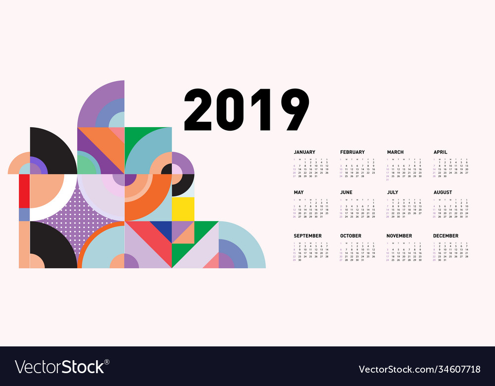 2019 calendar design template with colorful Vector Image 2019 calendar design template with colorful