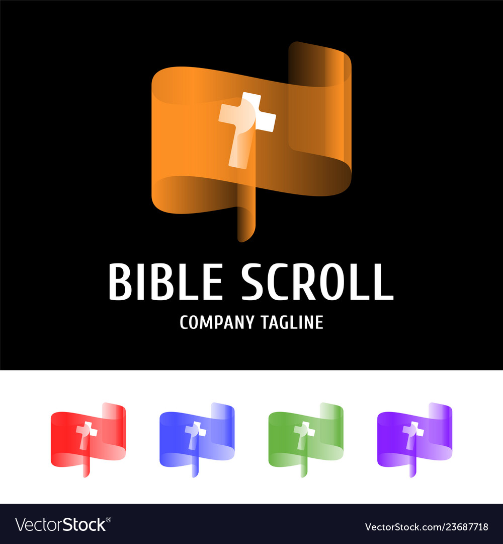 Biblical scroll with a cross in the center logo