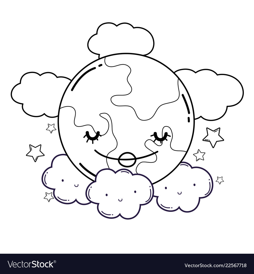 Clouds And Moon Cute Cartoons In Black And White Vector Image
