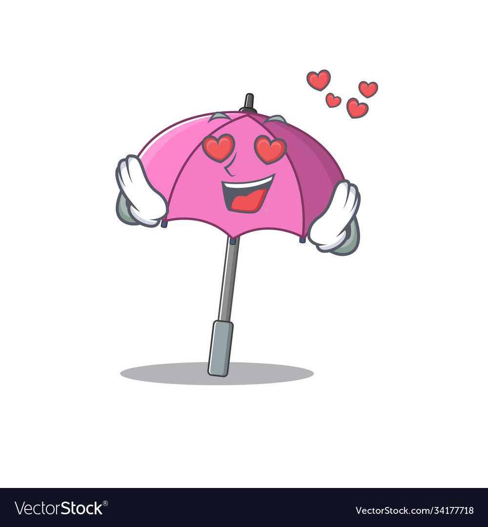 Cute pink umbrella cartoon character showing