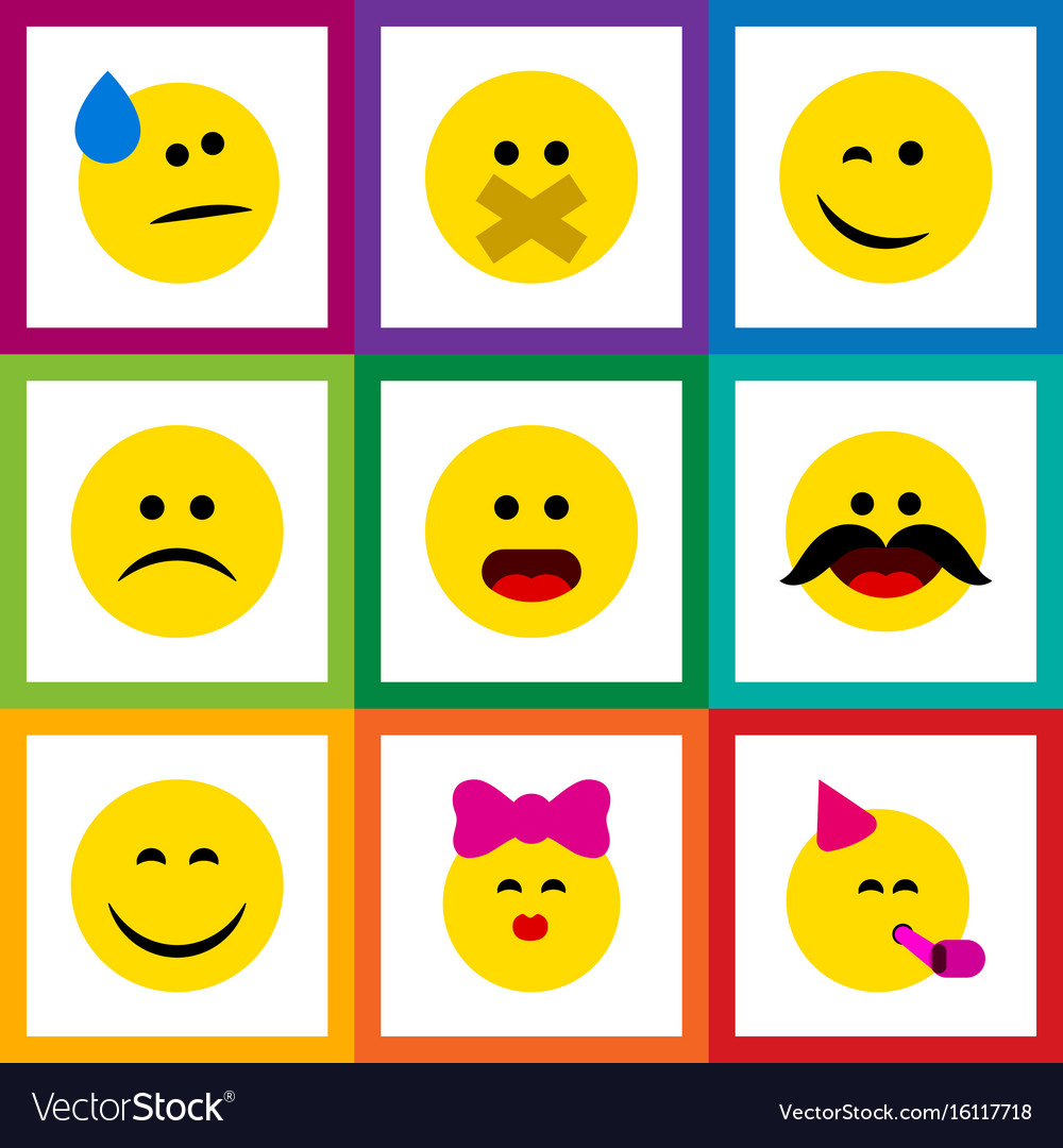 Flat icon emoji set of cheerful tears caress