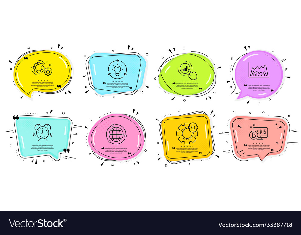 Globe gears and idea icons set graph chart