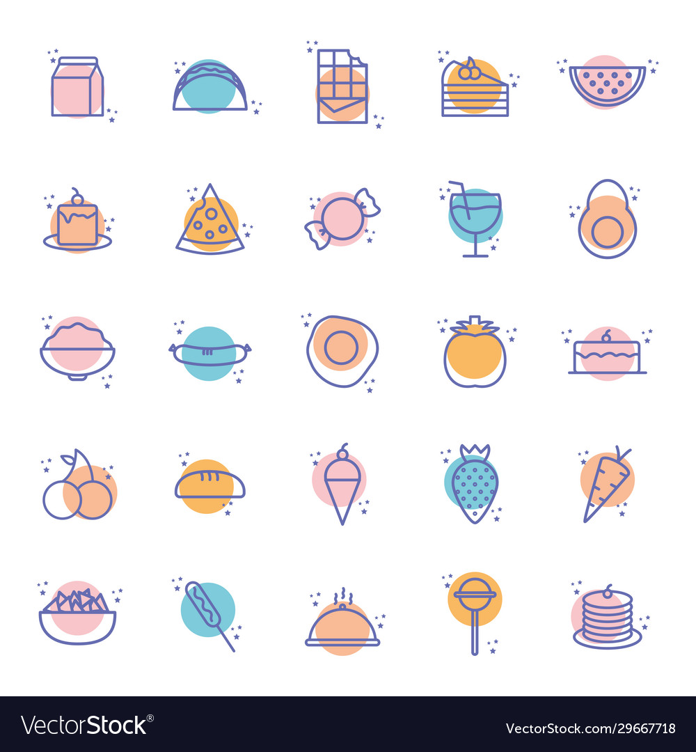 Isolated food block line style icon set vector image Isolated food block line style icon set