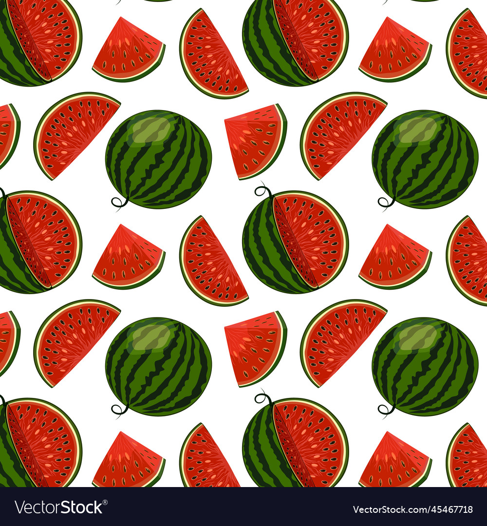 Pattern of whole and cut watermelons