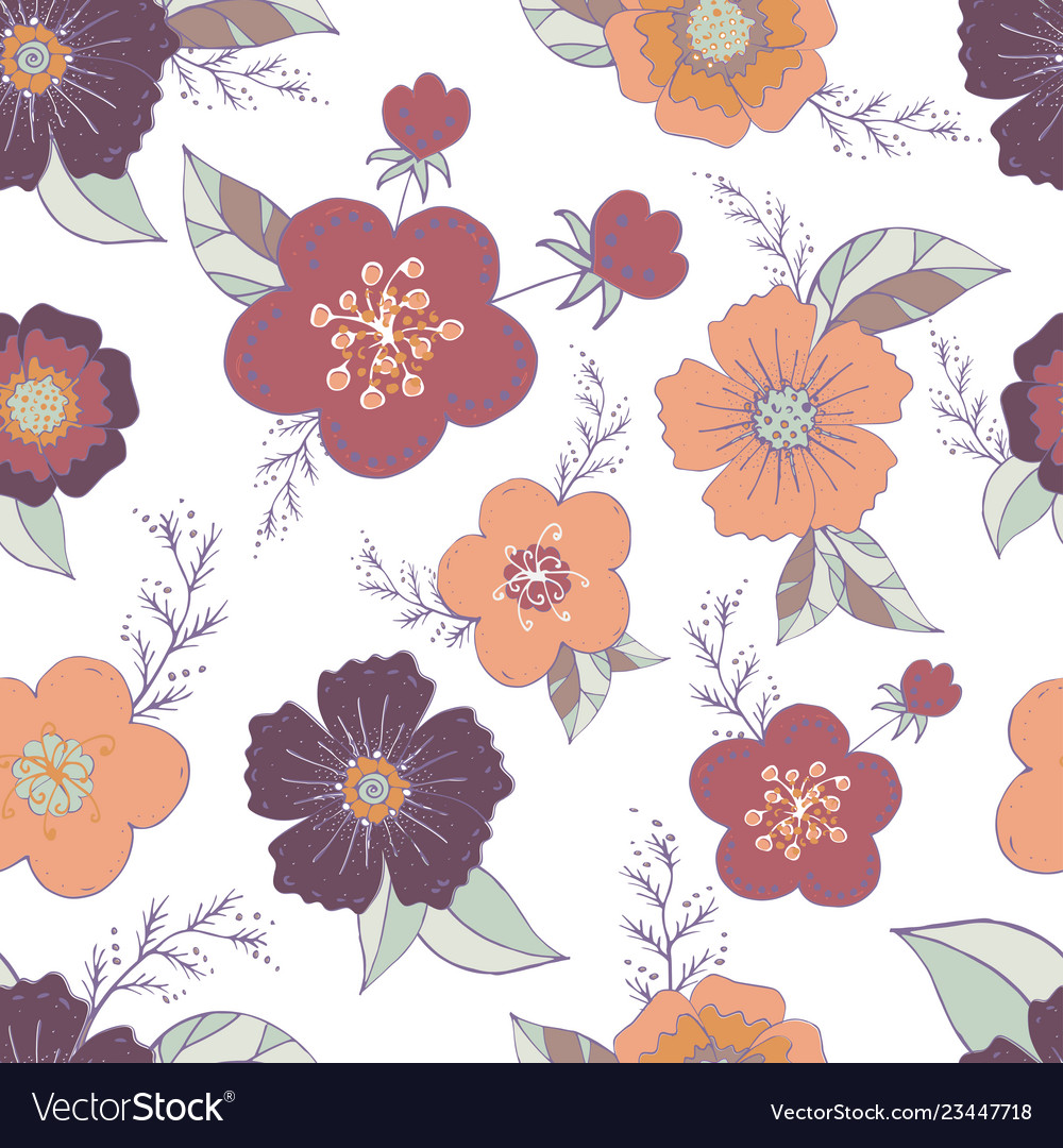 Seamless pattern with color flower romantic vector image Seamless pattern with color flower romantic