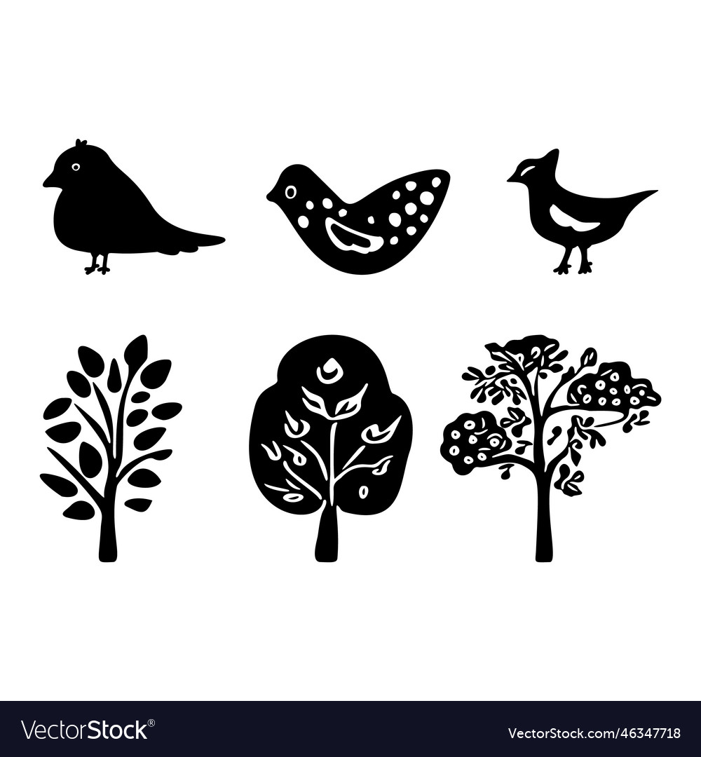 Set of bird and botanical motif collection