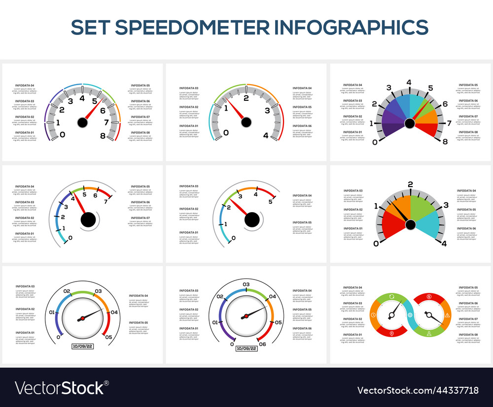 Set speedometer with 5 6 7 8 elements infographic Vector Image Set speedometer with 5 6 7 8 elements infographic