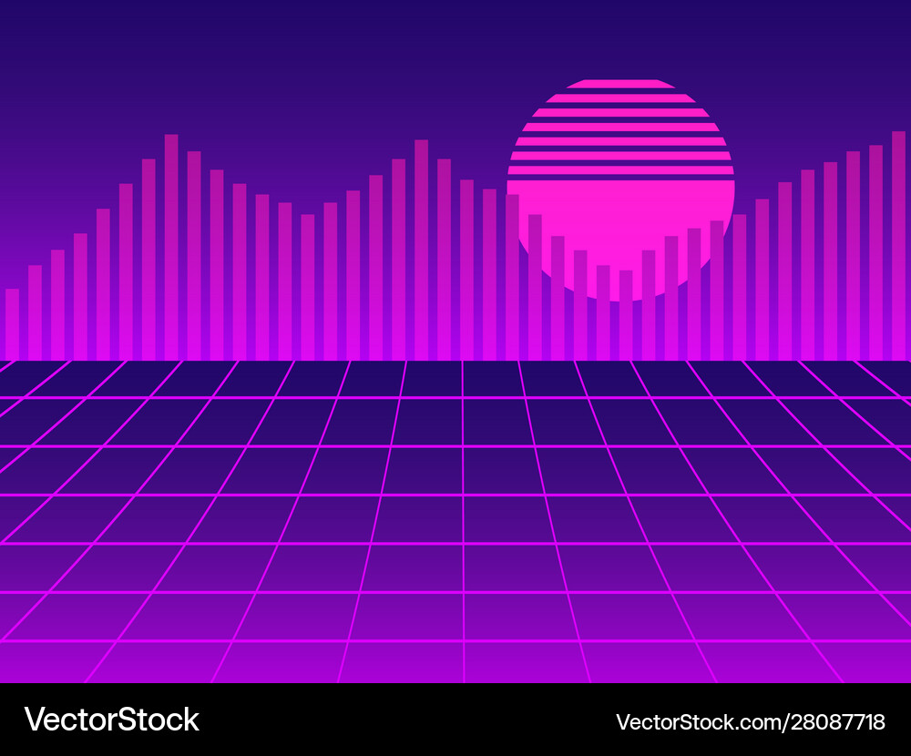 Virtual reality cyberpunk landscape in 80s Vector Image