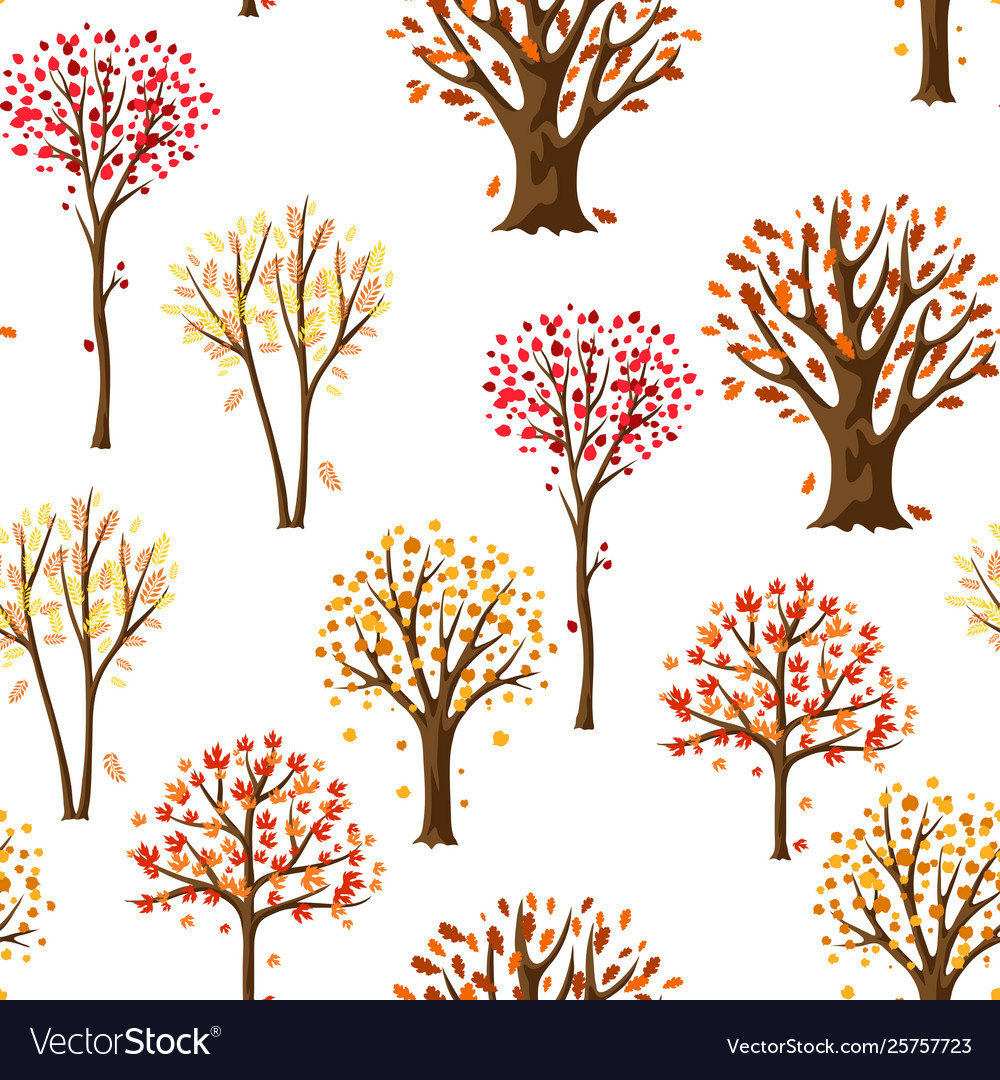 Autumn seamless pattern with stylized trees vector image Autumn seamless pattern with stylized trees