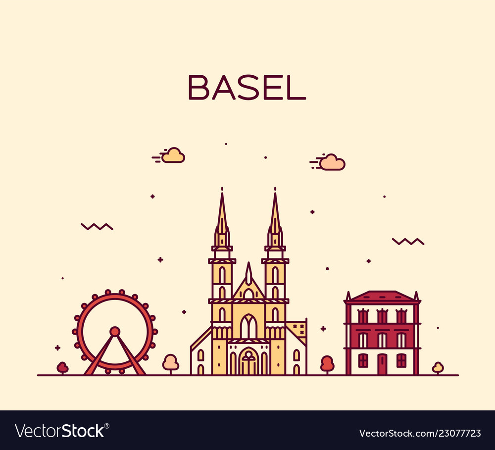 Basel skyline switzerland linear style city Vector Image