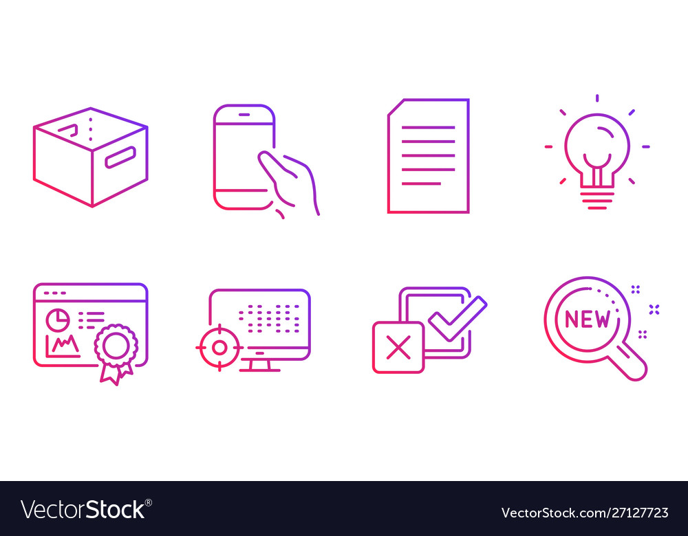 Checkbox hold smartphone and office box icons set