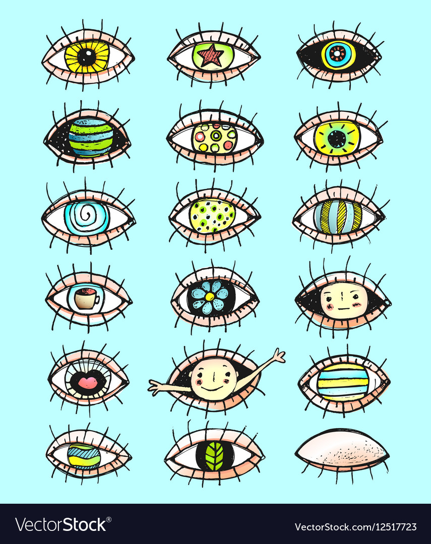 Eyes sketchy hand drawn doodle collection Vector Image
